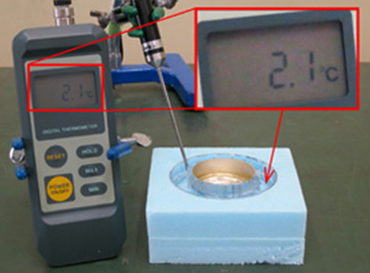 写真2 冷媒で水を冷やす実験（終了時）
